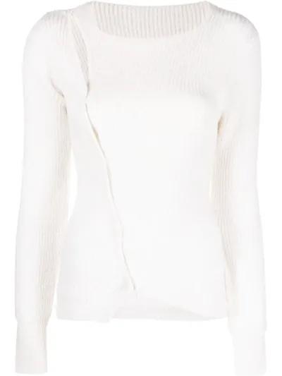 Jacquemus Asymmetric Ribbed Cardigan In Off White