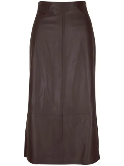 Vince Leather Straight Skirt In Brown