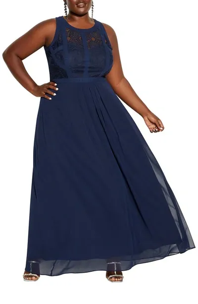 City Chic Paneled Bodice Maxi Dress In French Navy