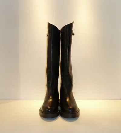 Pre-owned Ovye' By Cristina Lucchi A871 Ovyé - Schwarze Lederstiefel Mit Schnallenverzierung, Art. At2703