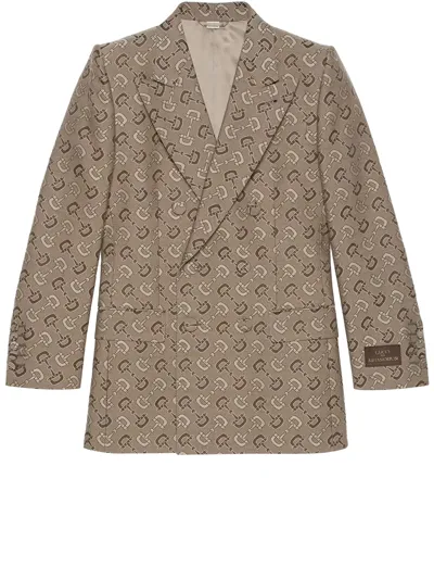 Gucci Maxi Horsebit Jacket In Beige/marrone