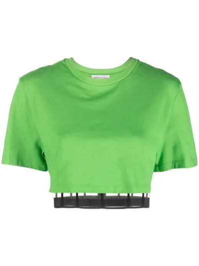 Alexander Mcqueen Cropped Cut-out T-shirt In Green