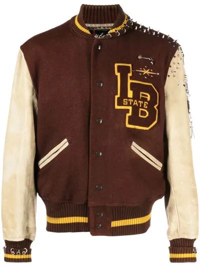 Phipps Chevrolet Stud-detail Varsity Jacket In Brown