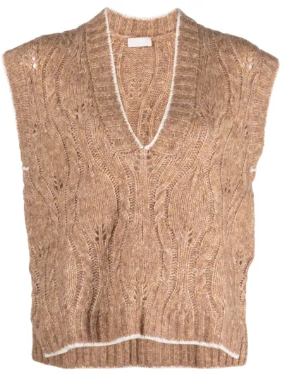 Liu •jo Cable-knit Sleeveless Jumper In Beige