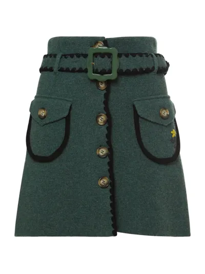 Cormio Helga Belted Wool Mini Skirt In Green