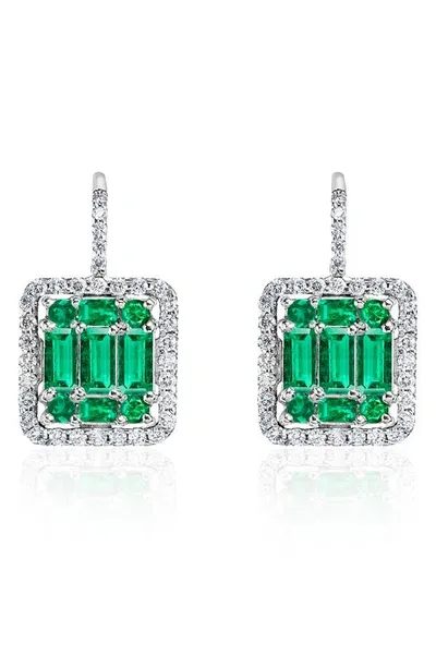 Mindi Mond Clarity Emerald & Diamond Halo Earrings In 18k Wg