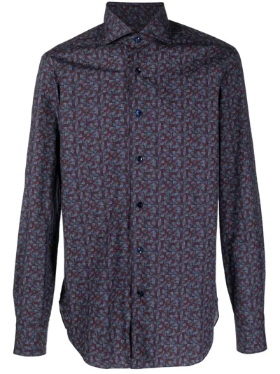 Barba Geometric-print Shirt In Blau