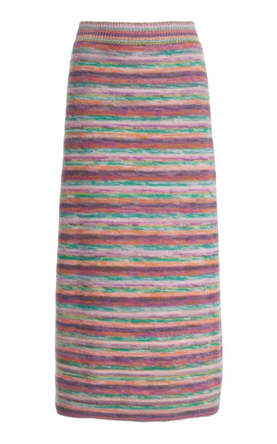 Chloé Striped Wool And Cashmere-blend Midi Skirt In Multicolor Black