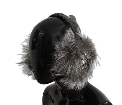 Dolce & Gabbana Gray Fox Fur Crystal Ear Muffs