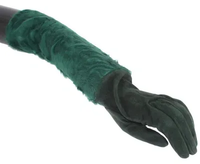 Dolce & Gabbana Green Leather Xiangao Fur Elbow Gloves