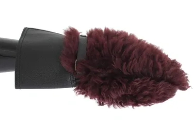 Dolce & Gabbana Black Leather Bordeaux Shearling Gloves