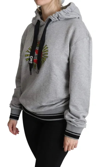 Dolce & Gabbana Gray Printed Hooded Exclusive Logo Sweater