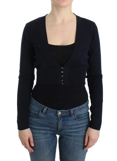 Cavalli Women Cropped Wool Cardigan In Black