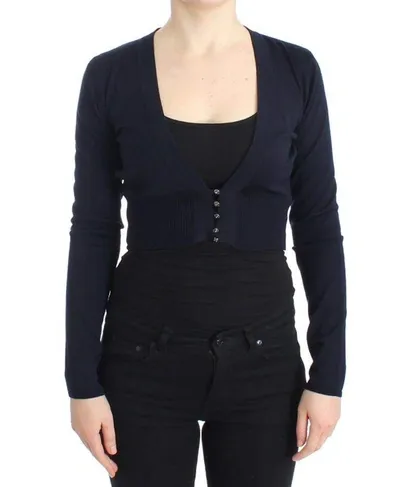 Cavalli Women Dark  Cropped Wool Cardigan In Blue