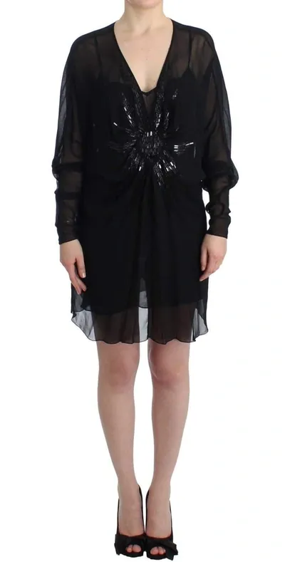 Cavalli Women Long Sleeve Silk Dress In Black