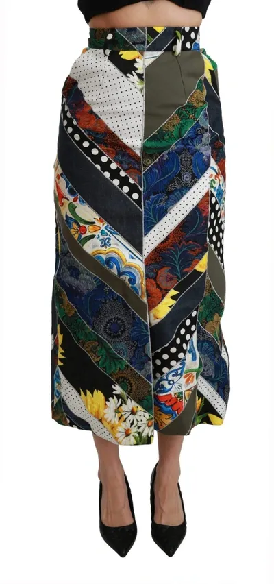 Dolce & Gabbana Multicolor Silk Geometric High Waist Maxi Skirt