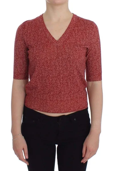 Dolce & Gabbana Red Wool Tweed Short Sleeve Sweater Pullover