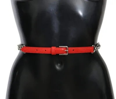 Dolce & Gabbana Red Leather Roses Floral Silver Waist Belt