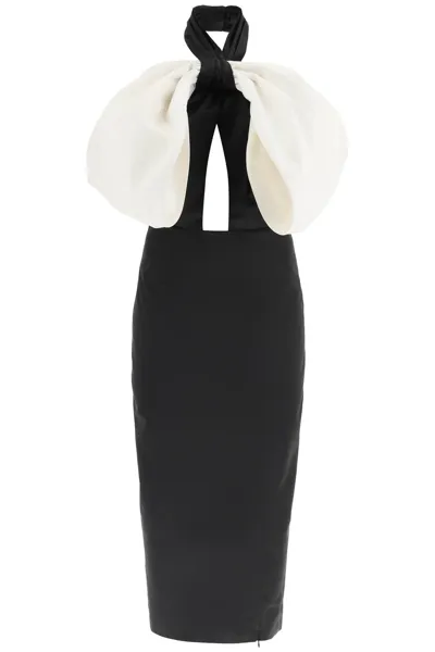 Rotate Birger Christensen 'noella' Midi Dress With Bow In Black