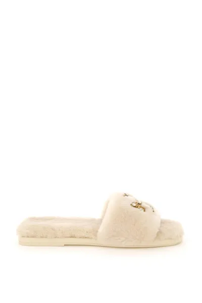 Tory Burch Fur Slides In Beige