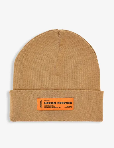 Heron Preston Logo-patch Wool Beanie Hat In Tobacco Brown Anthracite