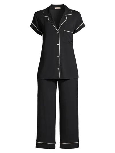 Eberjey Gisele Short Sleeve Crop Pajama Set In Black Sorbet