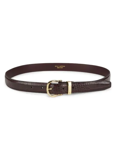 Nili Lotan Louise Slim Leather Belt In Dark Brown