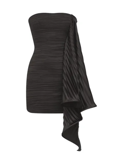 Amur Pleated Ruffle Satin Strapless Mini Dress In Black