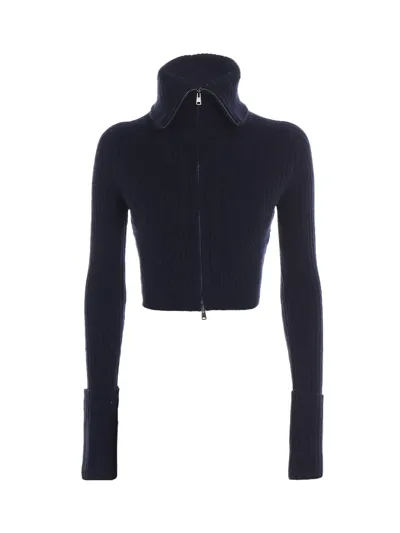 Sportmax Deodara Wool Blend Zip Crop Cardigan In Blue