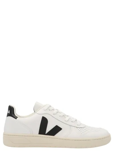 Veja V10 Leather Platform Sneakers In White