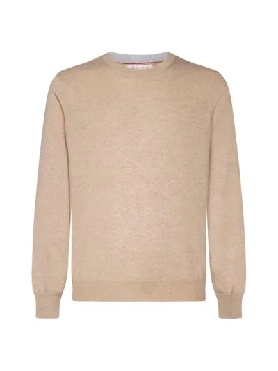 Brunello Cucinelli Crewneck Long-sleeved Jumper In Beige