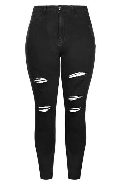 City Chic Rock 'n' Roll Ripped Skinny Jeans In Black