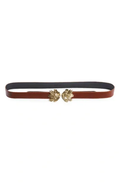 Raina Star Buckle Leather Belt In Cognac