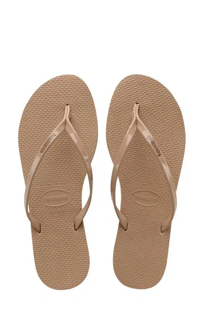 Havaianas Slim Logo-embossed Rubber Flip Flops In Rose Gold