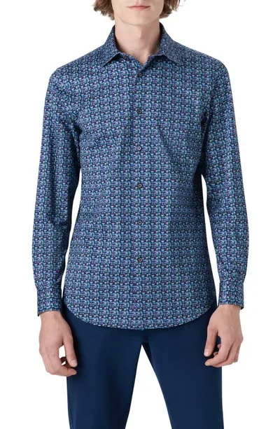 Bugatchi Ooohcotton® Geo Print Button-up Shirt In Peacock