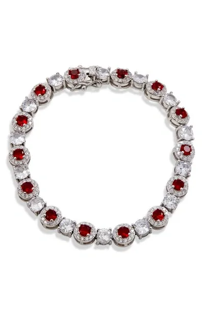 Savvy Cie Jewels Cubic Zirconia Halo Tennis Bracelet In Red