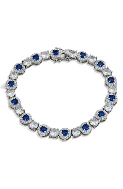 Savvy Cie Jewels Cubic Zirconia Halo Tennis Bracelet In Blue