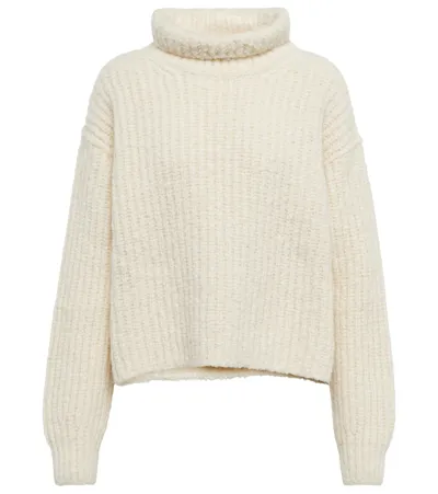 Loro Piana Ribbed Cashmere Turtleneck Sweater In White Snow