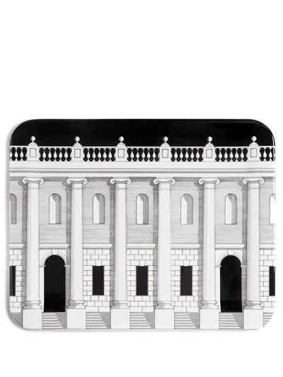 Fornasetti 48cmx60cm Casa Con Colonne Tray In Schwarz