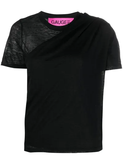 Gauge81 Linen Asymmetric T-shirt In Schwarz