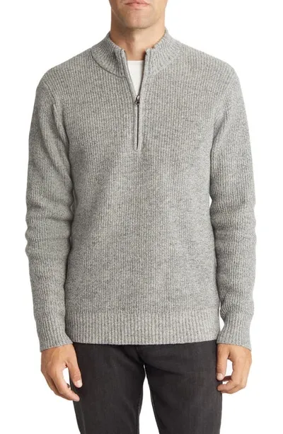 Schott Half Zip Rib Wool Blend Sweater In Heather Grey