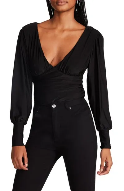 Steve Madden Kali Long Sleeve V-neck Bodysuit In Black