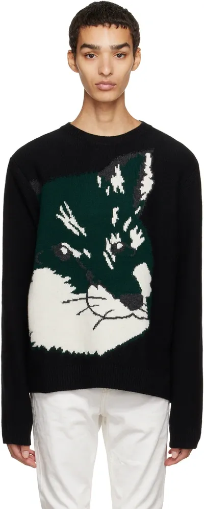 Maison Kitsuné Oversize Fox Head Jacquard Pullover In Black