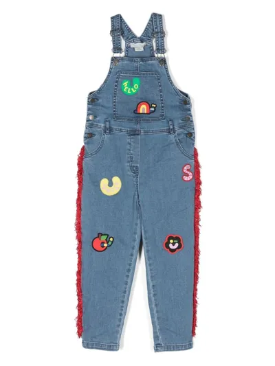 Stella Mccartney Kids' Patch-detail Frayed Denim Dungarees In Blue