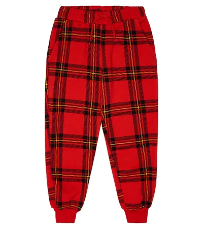 Mini Rodini Checked Cotton Sweatpants In Red