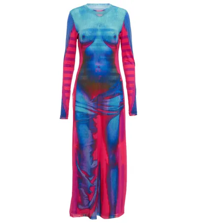 Y/project X Jean Paul Gaultier Body Morph Mesh Maxi Dress In Pink Blue