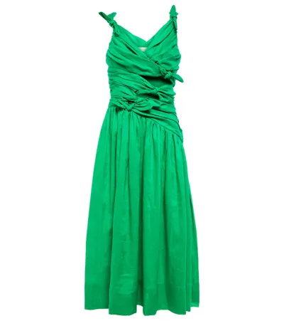 Zimmermann Tiggy Bow-embellished Linen Midi Dress In Verde