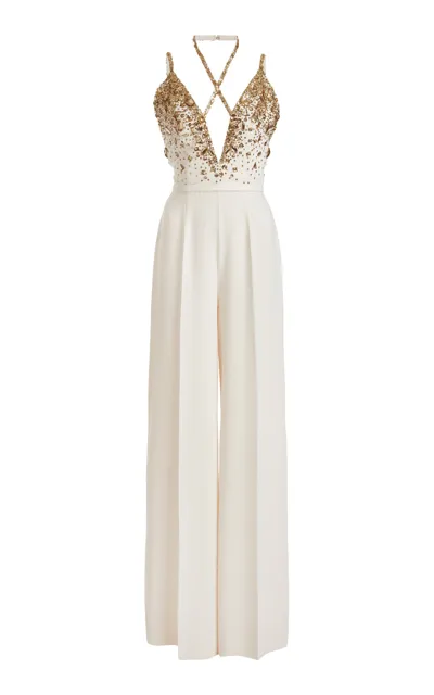 Zuhair Murad Stone-embroidered Cady Jumpsuit In White