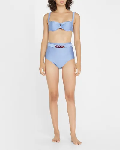 Zimmermann Cira Chain Belt High-waisted Bikini Bottoms In Cornflower