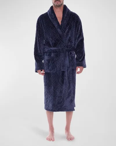 Majestic Men's Crossroads Jacquard Shawl Robe In Navy/midnight Blue